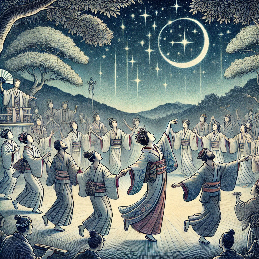 古代の日本人がタナハタの儀式を行っている様子