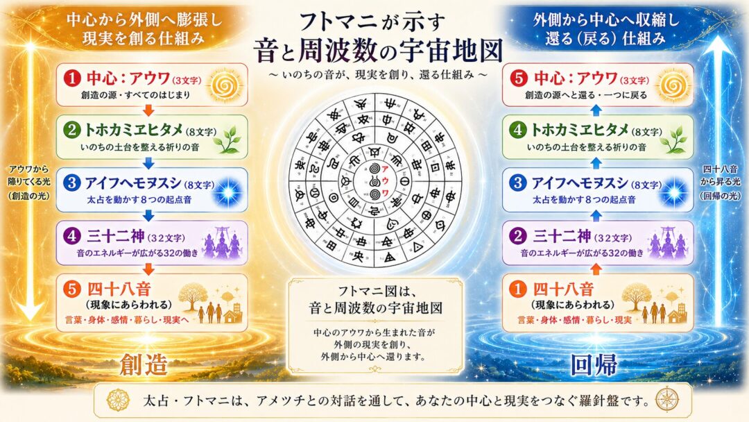 フトマニと音の宇宙地図を表したイメージ